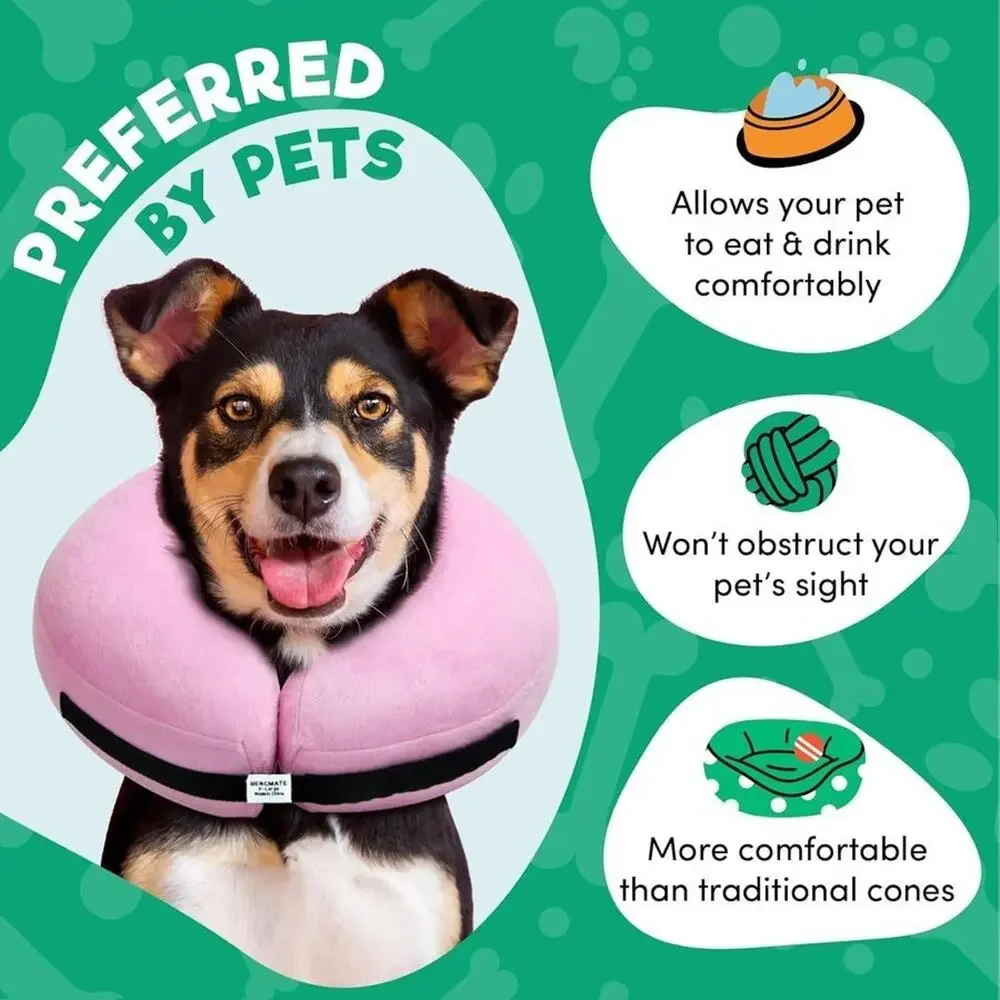 Inflatable Soft Dog Cone Collar Donut Post Surgical Large Pink Pillow Neck Recov